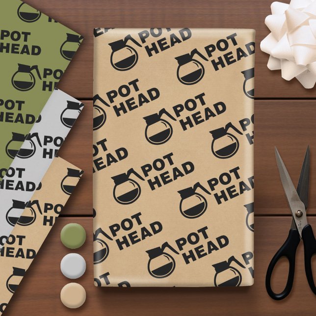 Feuille De Papier Cadeau Tête de pot de café - dessin simple (Coffee Lover Wrapping Paper)