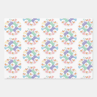 Feuille De Papier Cadeau Têtes de bonhomme de neige pastel mignonnes sans c