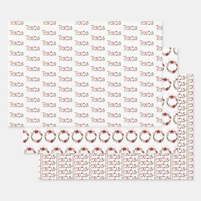 Feuille De Papier Cadeau Texas Patterned Letters and Poinsettia Wreath (Lot)