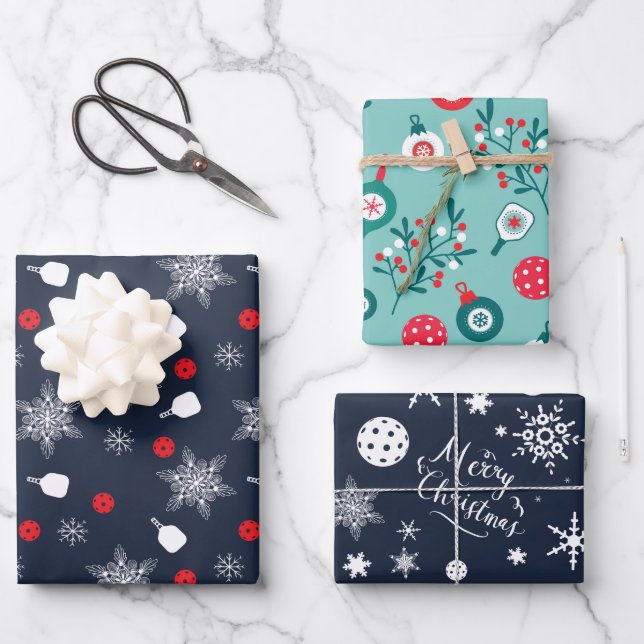 Feuille De Papier Cadeau Texte personnalisé bleu marine 💙 pickleball Noël (Recto)