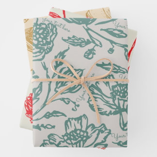 Feuille De Papier Cadeau Texte personnalisé Floral | Vert Sauge, Moutarde,