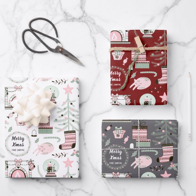 Feuille De Papier Cadeau Texte personnalisé Motif de Noël (Recto)