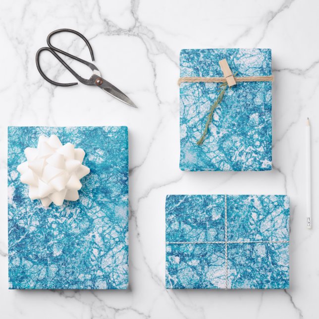 Feuille De Papier Cadeau Texture bleu et Marbre blanc (Recto)