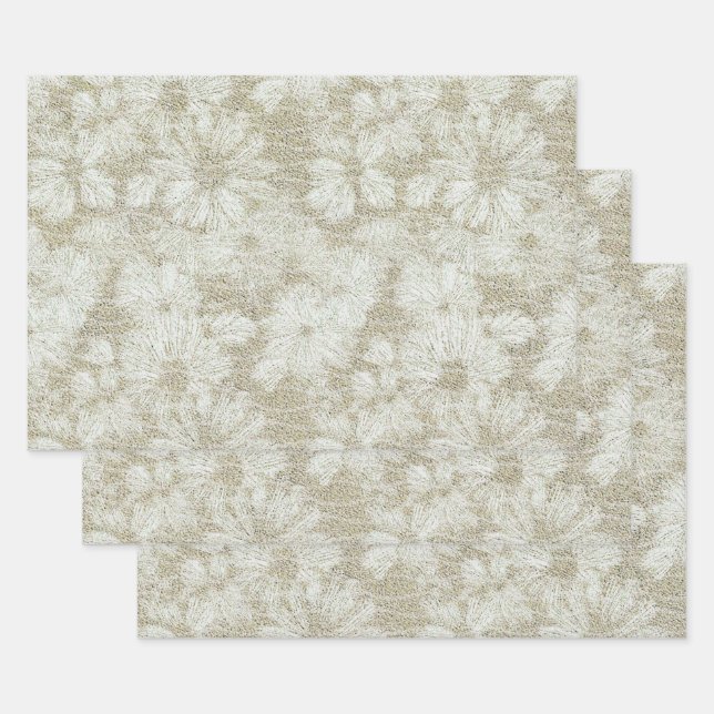 Feuille De Papier Cadeau Texture crémeuse veloutée de marguerite florale (Lot)
