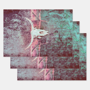 Feuille De Papier Cadeau Texture de l'Ouest Taureau Turquoise rustique