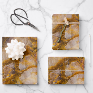 Feuille De Papier Cadeau Texture de roche minérale blanche bronze abstraite