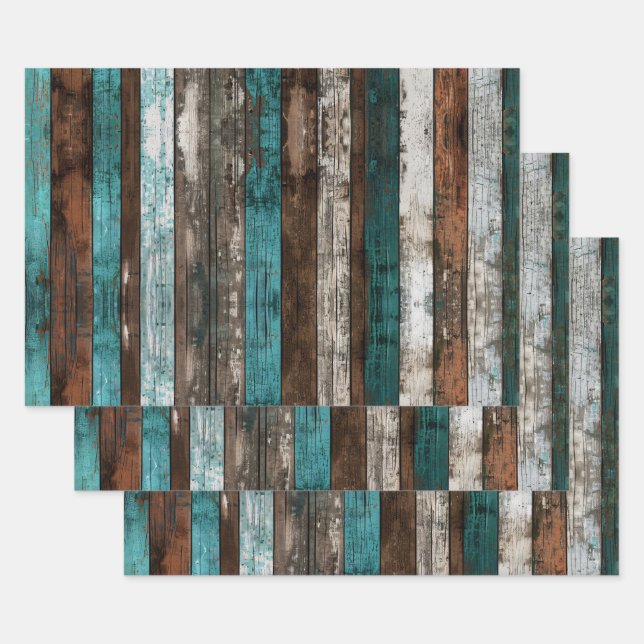Feuille De Papier Cadeau Texture en bois rustique Découpage Turquoise et Br (Lot)