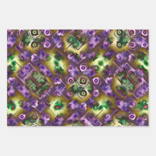 Feuille De Papier Cadeau Texture fractale violette et verte de Noël