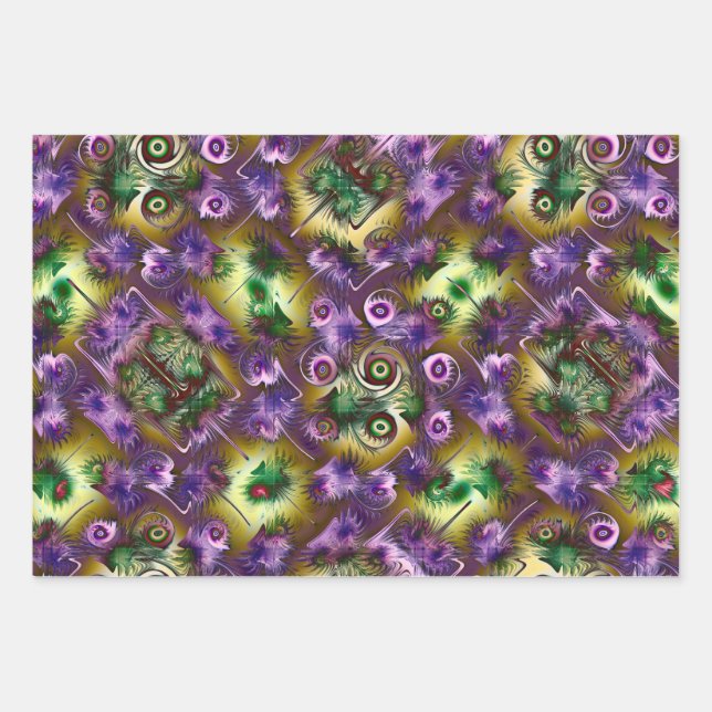 Feuille De Papier Cadeau Texture fractale violette et verte de Noël (Devant)