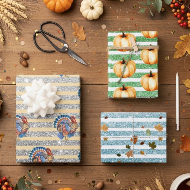 Feuille De Papier Cadeau Thanksgiving Autumn Citrouille Parties scintillant (Créateur téléchargé)