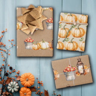 Feuille De Papier Cadeau Thanksgiving Give Thanks Pumpkins Apples