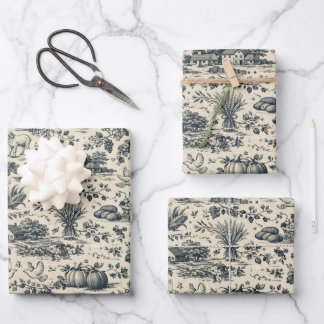 Feuille De Papier Cadeau Thanksgiving Indigo Blue Harvest Toile