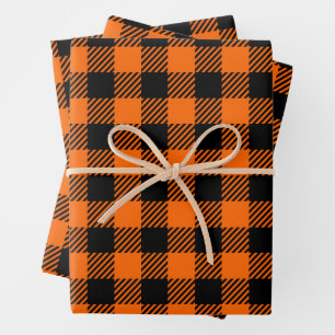 Feuille De Papier Cadeau Thanksgiving Plaid Motif En Noir Et Orange