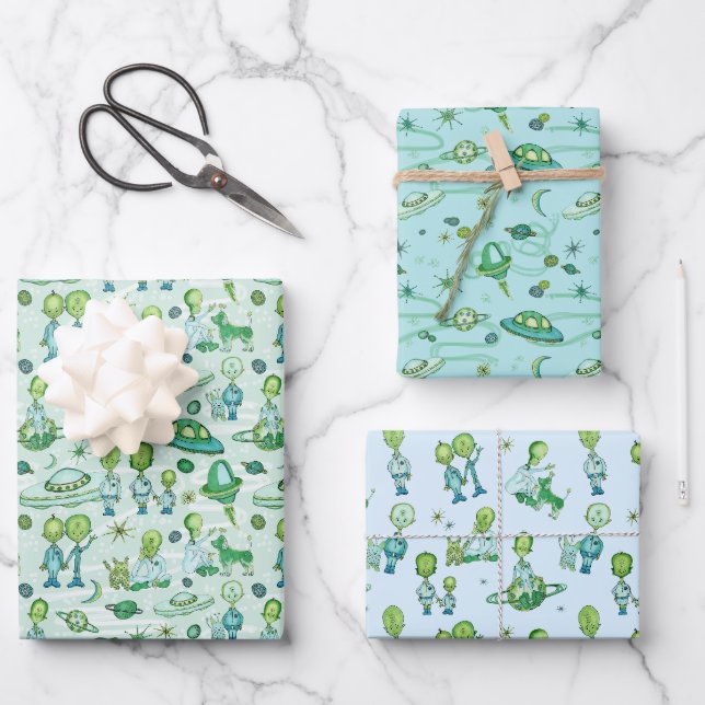 Feuille De Papier Cadeau Thème Alien mignon (Recto)