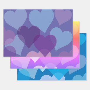 Feuille De Papier Cadeau Thème coeurs élégants bleu rose violet