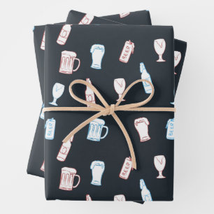 Feuille De Papier Cadeau Thème de fête de bière rustique dessiné à la main 