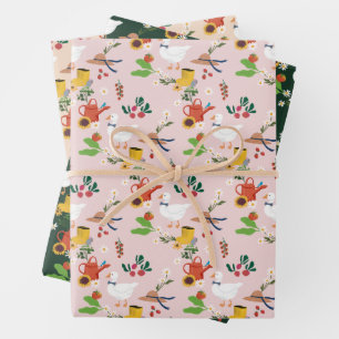 Feuille De Papier Cadeau Thème de jardin d'une oie sotte