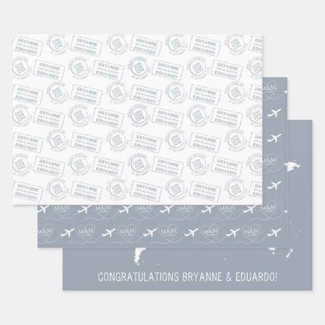 Feuille De Papier Cadeau Thème de voyage romantique Carte du timbre de pass (Lot)