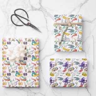 Feuille De Papier Cadeau Thème Mardi Gras aquarelle
