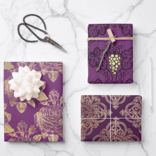 Feuille De Papier Cadeau Thème Paris pourpre et or