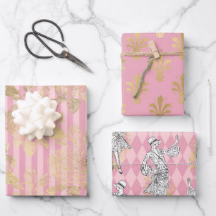 Feuille De Papier Cadeau Thème Paris rose et or
