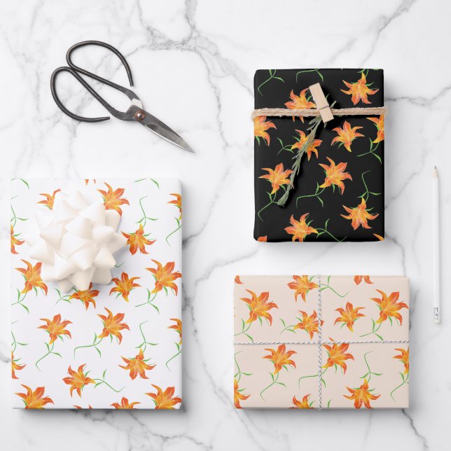 Feuille De Papier Cadeau Tiger Lily Abstrait floral chic chic chic (Recto)