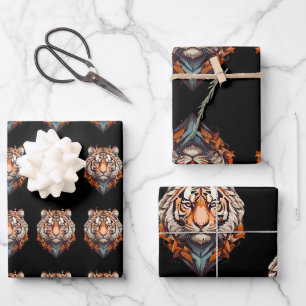 Feuille De Papier Cadeau Tiger Tiger Tiger Tiger avec couleur orange sur no