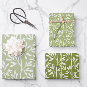 Feuille De Papier Cadeau Tiges de jardin vertes botanique moderne lumineuse