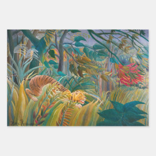 Feuille De Papier Cadeau Tigre dans la forêt tropicale de tempête dans la