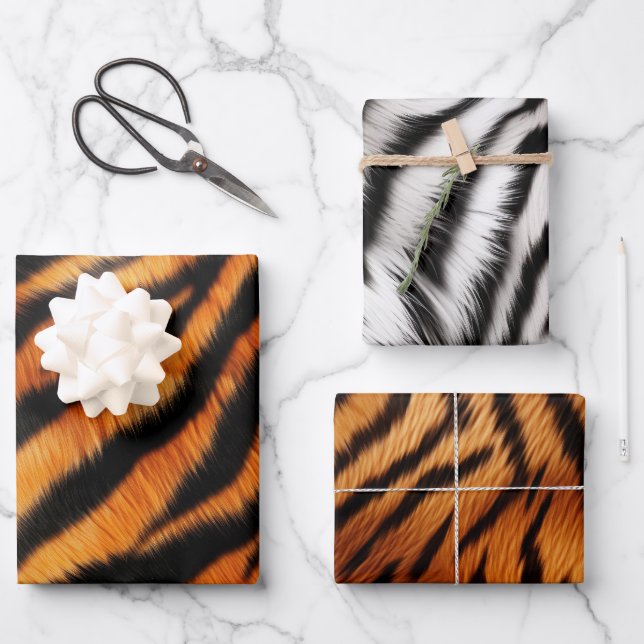 Feuille De Papier Cadeau Tigre noir orange (Recto)
