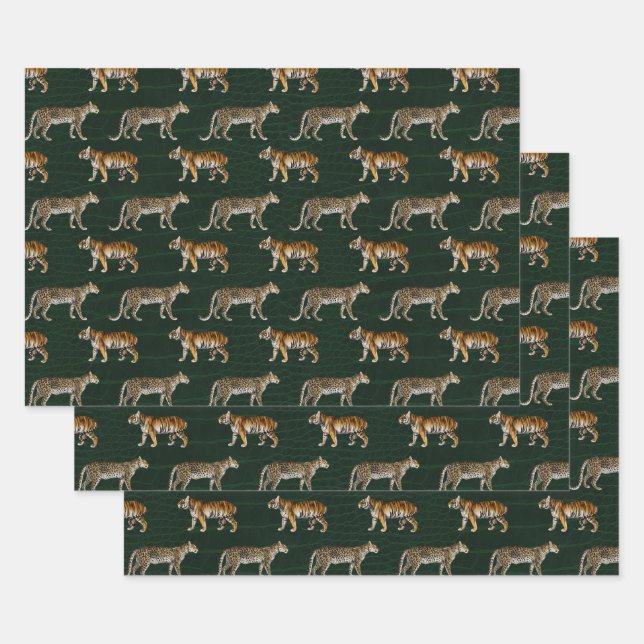 Feuille De Papier Cadeau Tigres et léopards verts (Lot)
