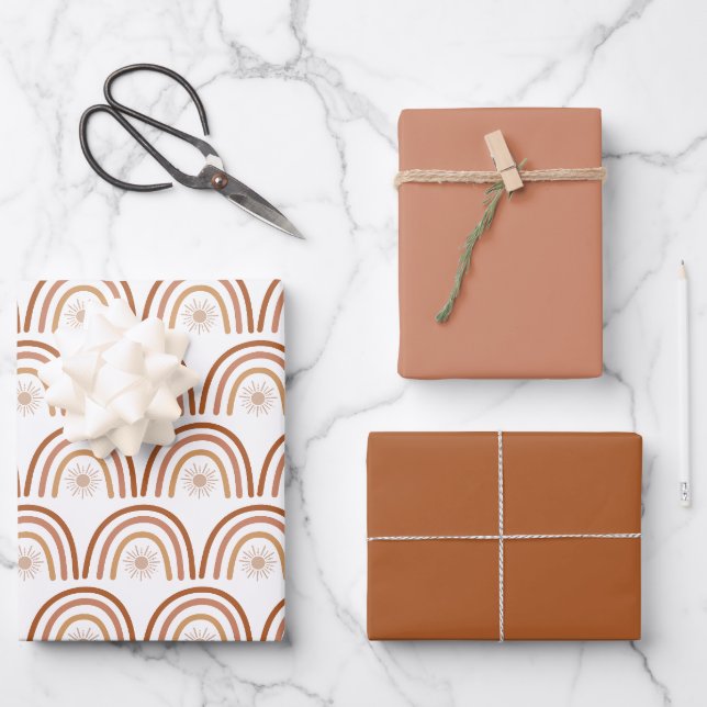 Feuille De Papier Cadeau TINLEY Bohemian Terracotta Rainbow Sun (Recto)