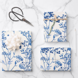 Feuille De Papier Cadeau Toile Bleue De Jouy Vintage Floral