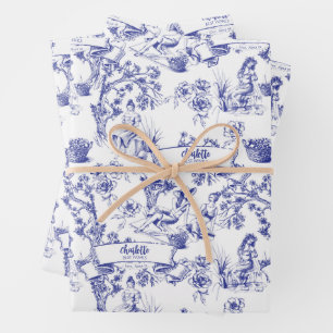 Feuille De Papier Cadeau Toile bleue et blanche