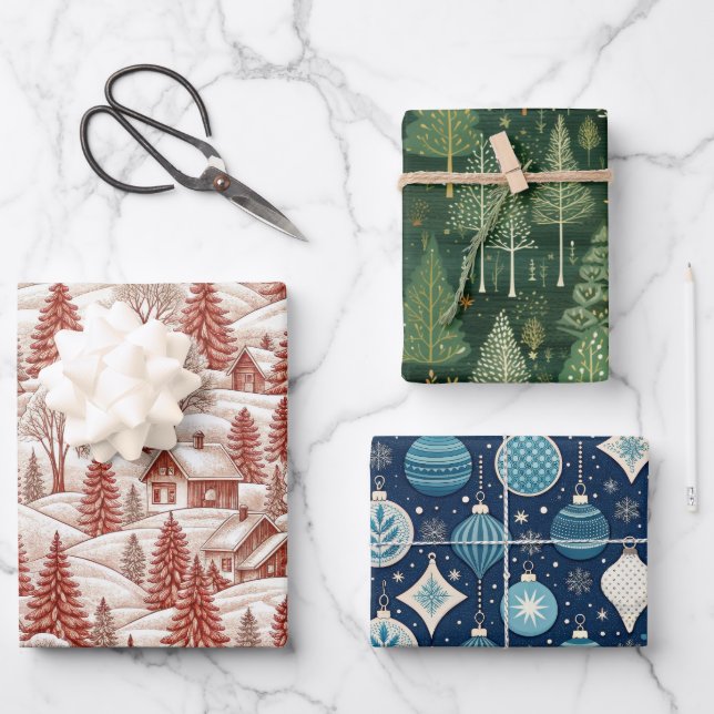 Feuille De Papier Cadeau Toile de Jouy Holiday Patterns (Recto)