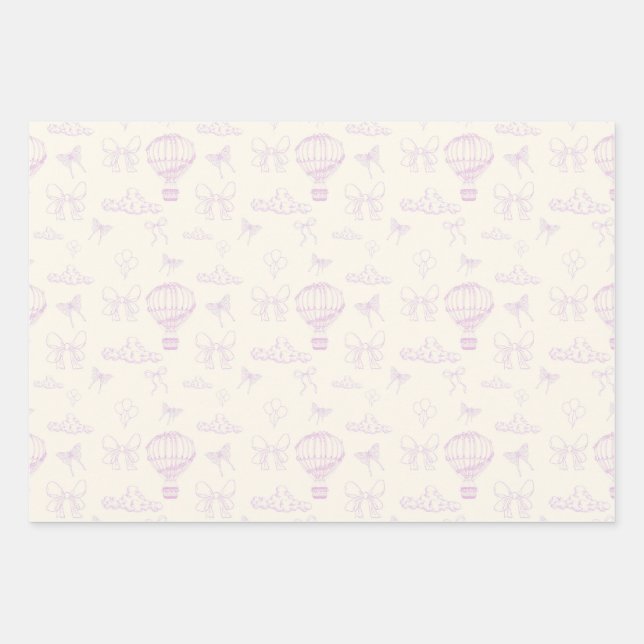 Feuille De Papier Cadeau Toile Hot Air-Balloon And Bows Seamless Pattern (Devant)