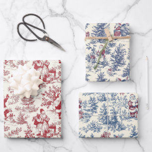 Feuille De Papier Cadeau Toile Père Noël Blue & Red Christmas
