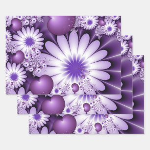 Feuille De Papier Cadeau Tomber dans l'amour Fleurs Abstraites et Coeurs Fr