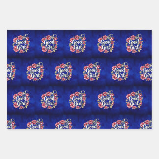 Feuille De Papier Cadeau Tons de Bleu Bonne Fille Moralement Gris Enveloppe