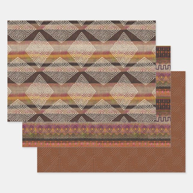 Feuille De Papier Cadeau Tons Terre Boue Tissu Inspiré (Lot)