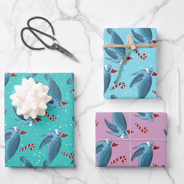 Feuille De Papier Cadeau Tortue de mer de Noël (Recto)