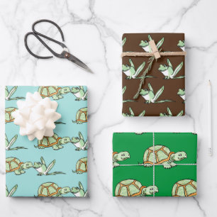 Feuille De Papier Cadeau Tortue et grenouille
