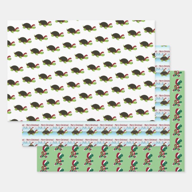 Feuille De Papier Cadeau Tortues de Noël (Lot)