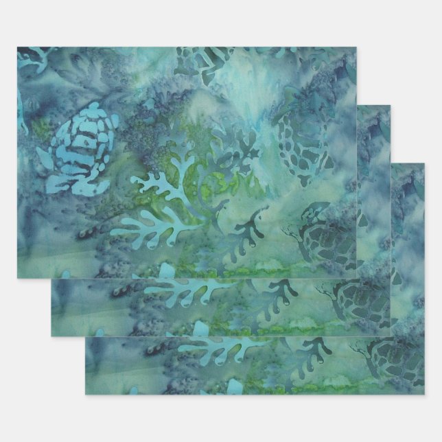 Feuille De Papier Cadeau Tortues marines Batik (Lot)