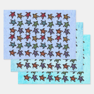 Feuille De Papier Cadeau Tortues noires Marques colorées Abstraites sur les