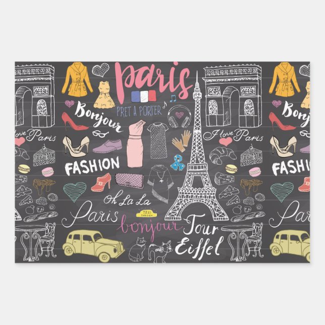 Feuille De Papier Cadeau Tour Eiffel Paris France (Devant 3)