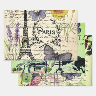 Feuille De Papier Cadeau tour eiffel vintage fleur botanique française pari