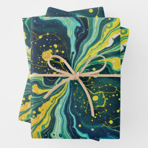 Feuille De Papier Cadeau Tourbillons Galactiques aux Couleurs Vives 1