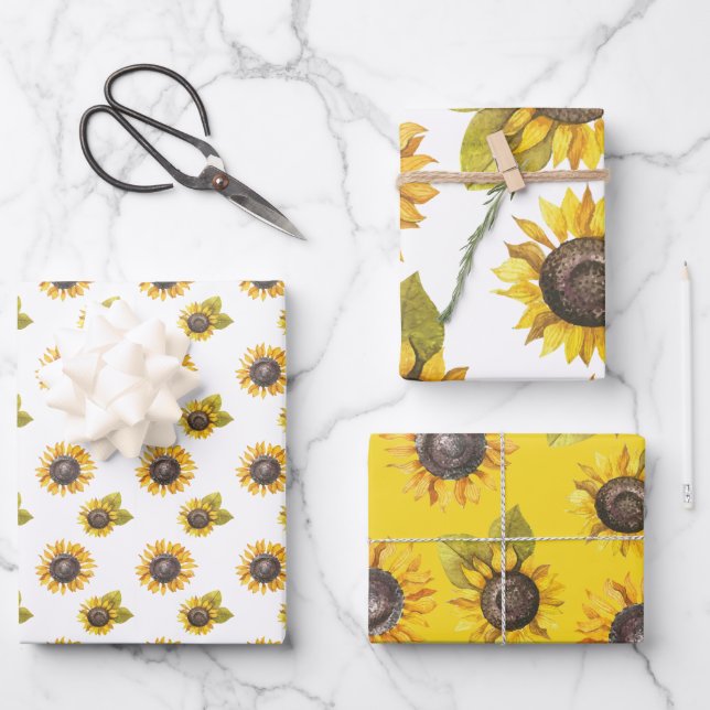Feuille De Papier Cadeau Tournesol aquarelle (Recto)
