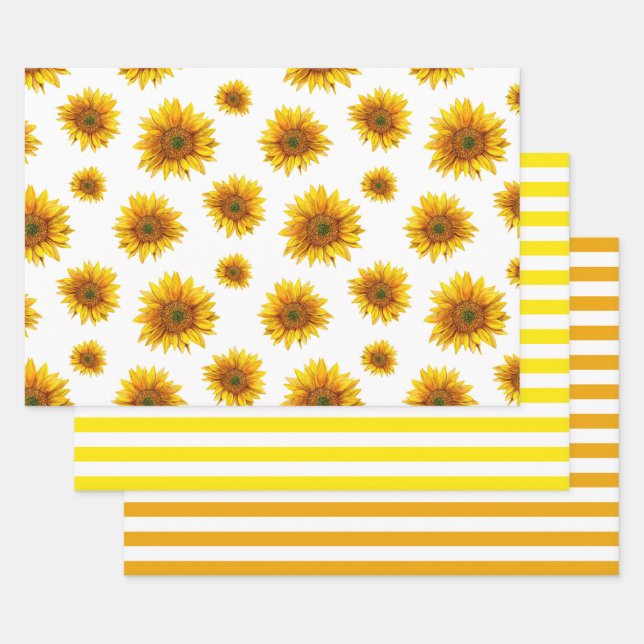 Feuille De Papier Cadeau Tournesol aquarelle. Motif floral rustique (Lot)